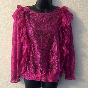 NY&CO Ruffled Lace Long Sleeve Blouse Size Medium